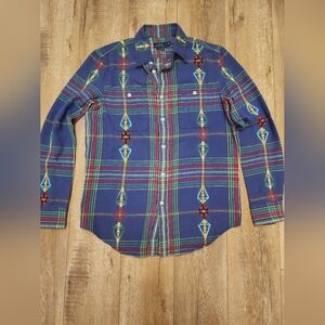 Polo Ralph Lauren Southwestern Aztec Navajo Plaid Button Shirt Men S Beaded